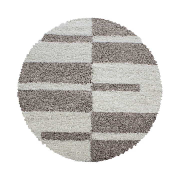 Teppium Kleiner Hochflor Teppich Wohnzimmer 80 cm Rund Beige - Shaggy Flauschiger Teppich, Extra Wei