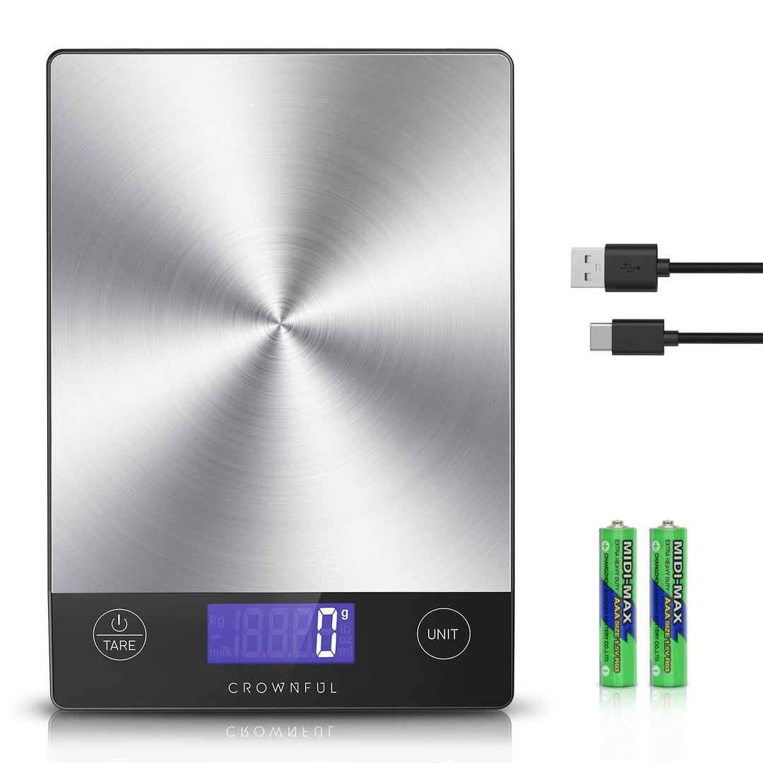 CROWNFUL Wiederaufladbare Lebensmittel-Küchenwaage, 33-Pfund-Digitalwaage, Food Scale zum Backen und