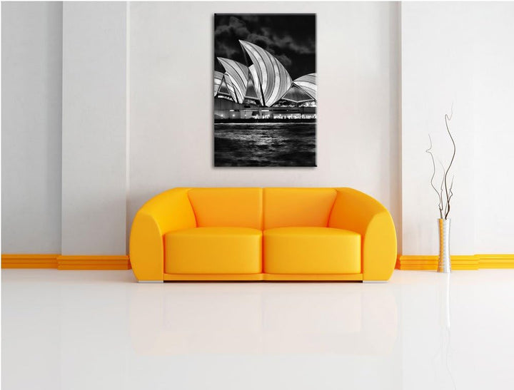 Pixxprint Monocrome, Sydney Opera House blau gelbe Streifen, Format: 100x70 auf Leinwand, 100x70