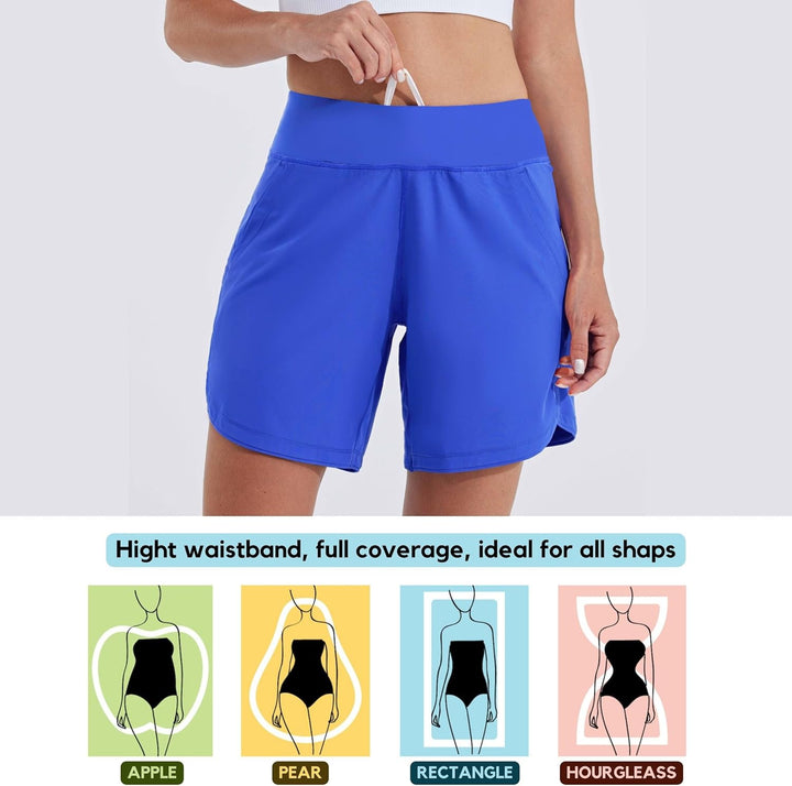 WILLIT Badeshorts Damen Badehose Schwimmen Boardshorts Schnelltrocknend Sommer Bikini Shorts High Wa