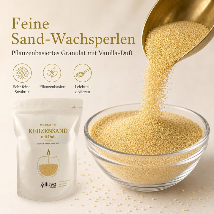 Kerzensand Vanille 450 g mit 8 Dochten pflanzenbasiert, Vanille