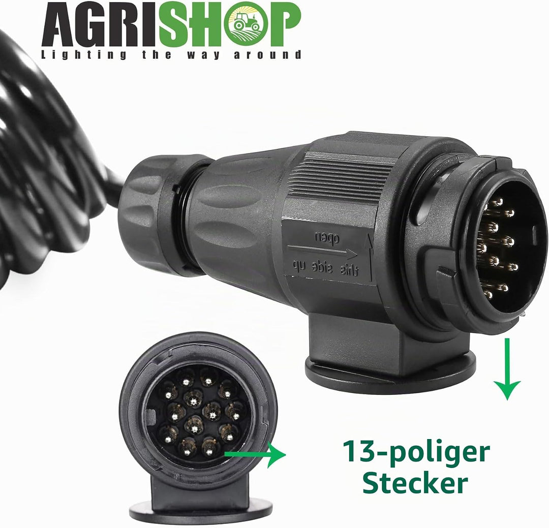 AGRISHOP Anhänger Verlängerungskabel Adapter13-Polig auf 13 Polig,1.8M Spiralkabel Anhänger 8 polig