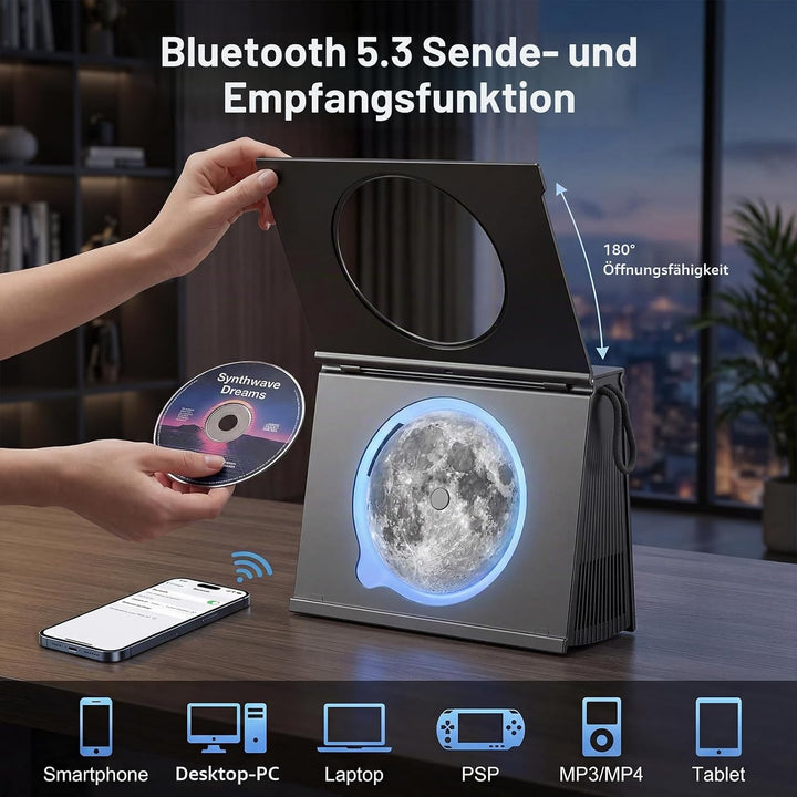 Gueray Tragbarer CD-Spieler mit Licht, Bluetooth 5.3 CD-Player mit Fernbedienung HiFi-Lautsprecher 4