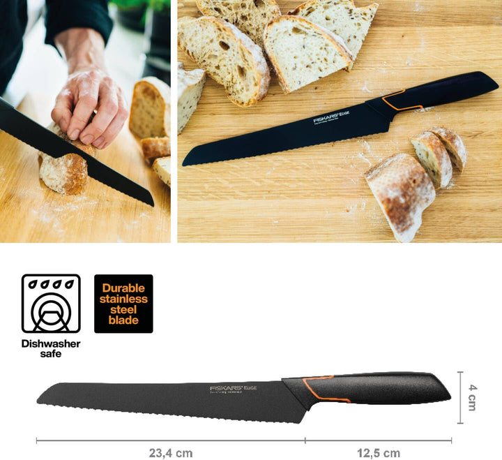 Fiskars Brotmesser, Modernes Design, Gesamtlänge: 35 cm, Qualitätsstahl/Kunststoff, Edge, 1003093 23