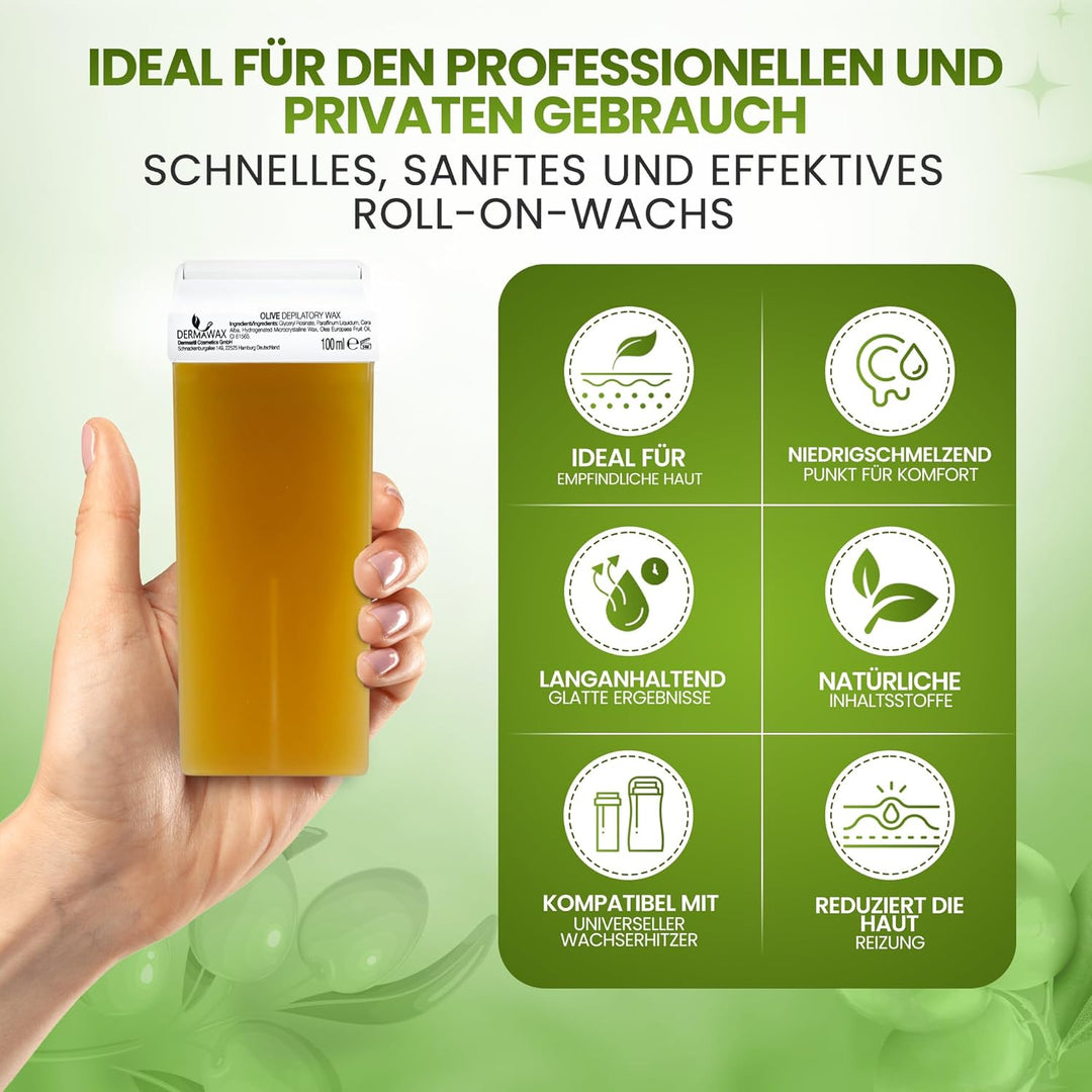 DERMAWAX 6x 100 ml Roll-On Wax Nachfüllset - Warmwachs für empfindliche Haut- ideal für Achseln Bein