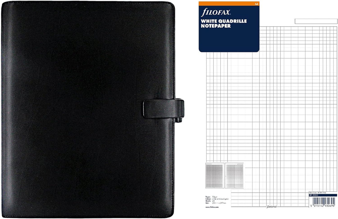 Filofax Metropol Persönlicher Organiser A4 schwarz & 292905 Notizpapier A4, kariert, weiss Bundle mi