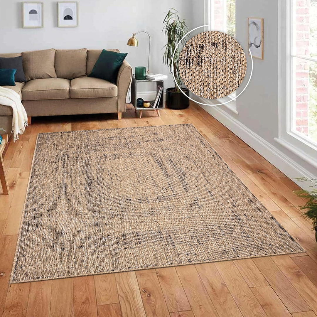 Paco Home Outdoor Teppich wetterfest & langlebig Flachgewebe in moderner Jute-Sisal-Optik in Naturtö