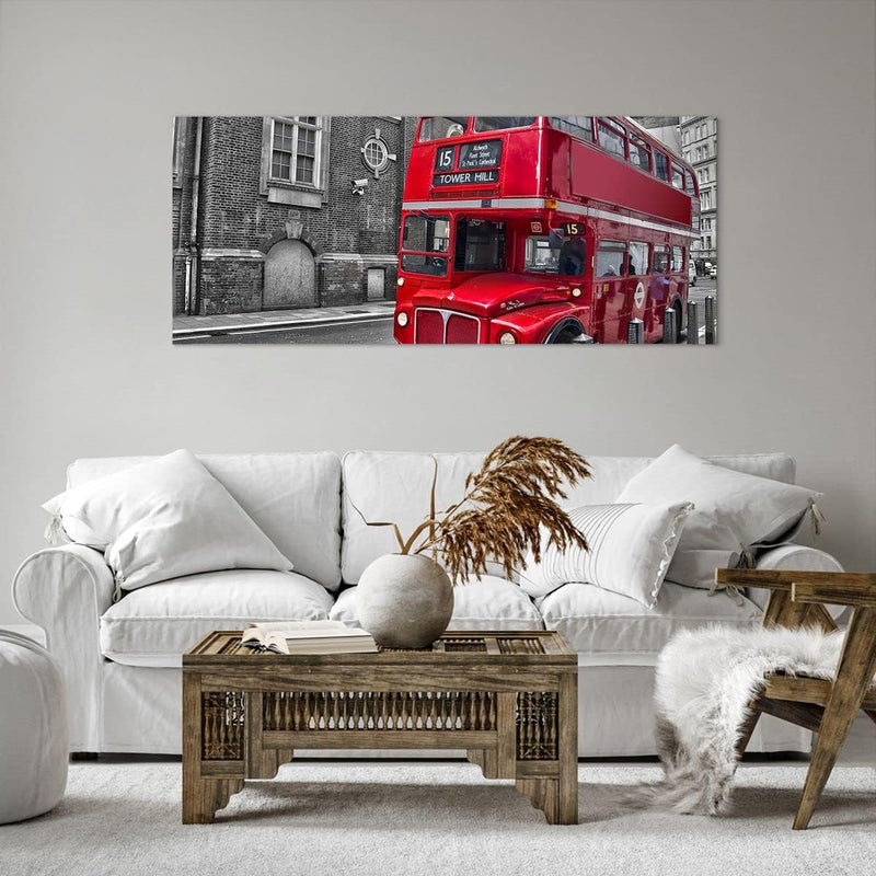 Wandbilder Dekoration Wohnzimmer Bus Denkmal London Geschichte Panorama Bilder auf Leinwand 120x50cm