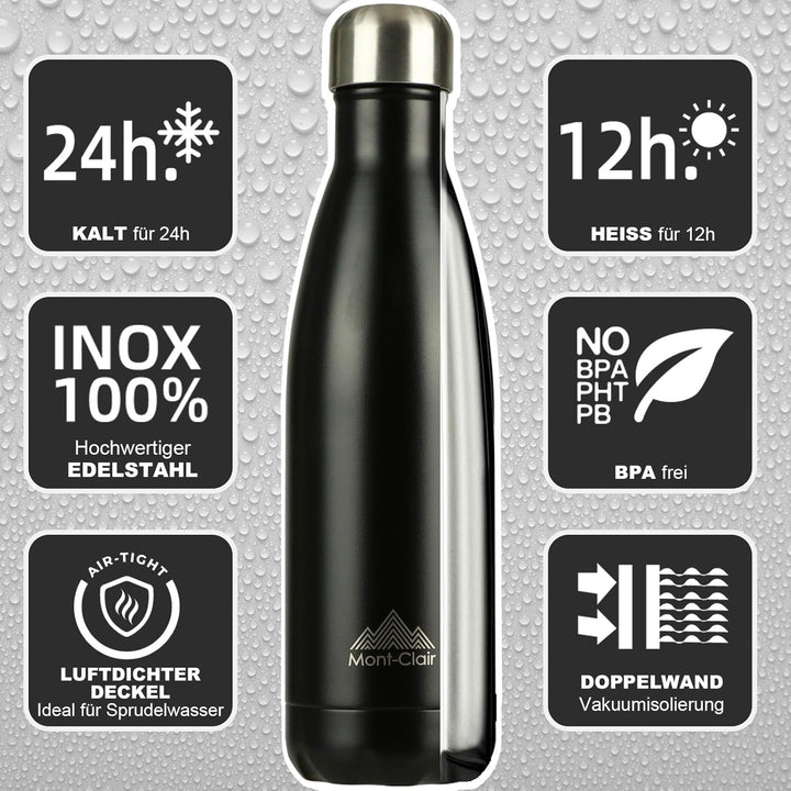 Mont-Clair Trinkflasche Edelstahl - Thermosflasche - BPA-freie - Water Bottle, Edelstahl trinkflasch