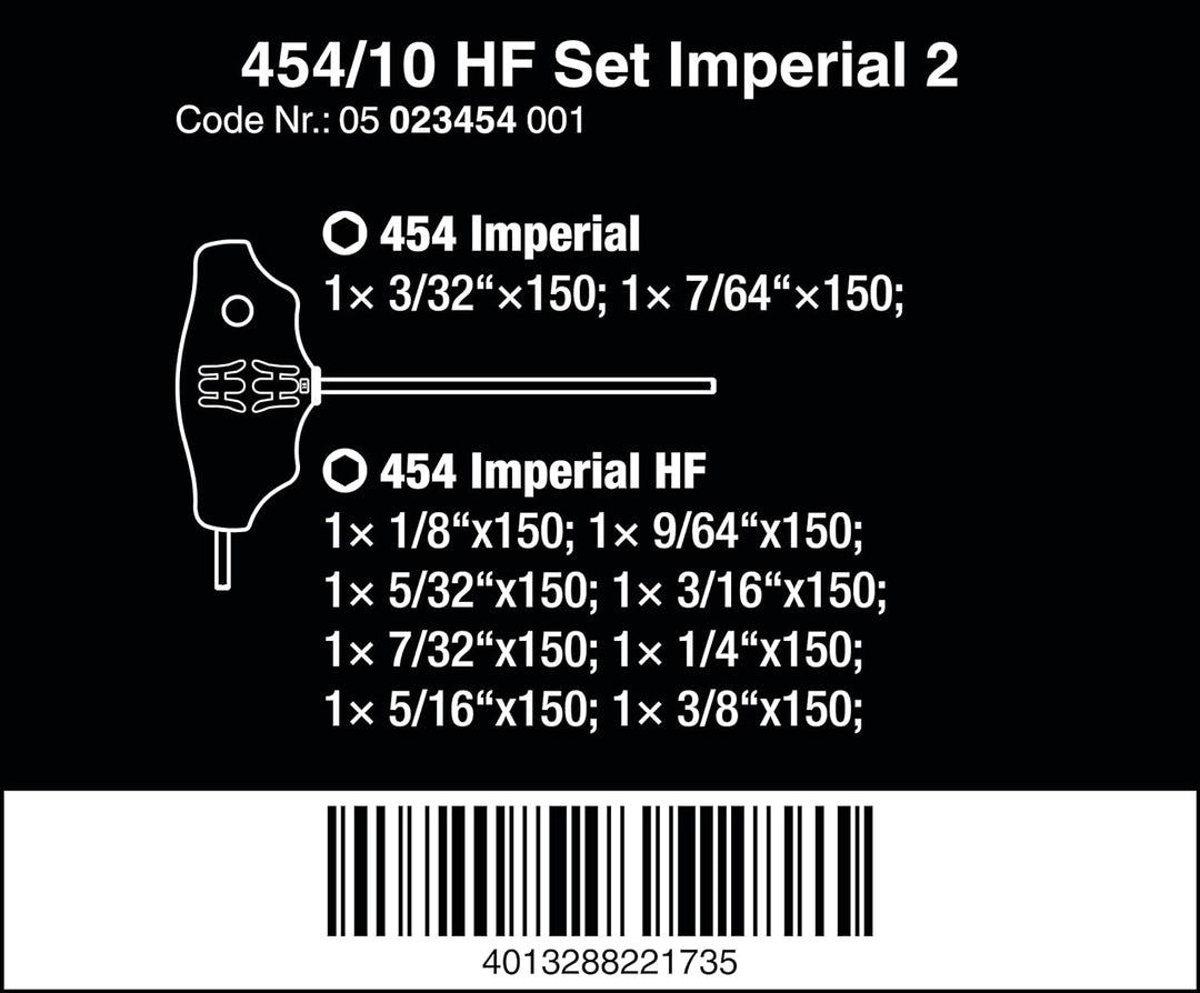 Wera 05023454001 454/10 HF Set Imperial 2, Quergriff-Schraubendreher-Satz, Hex-Plus mit Haltefunktio