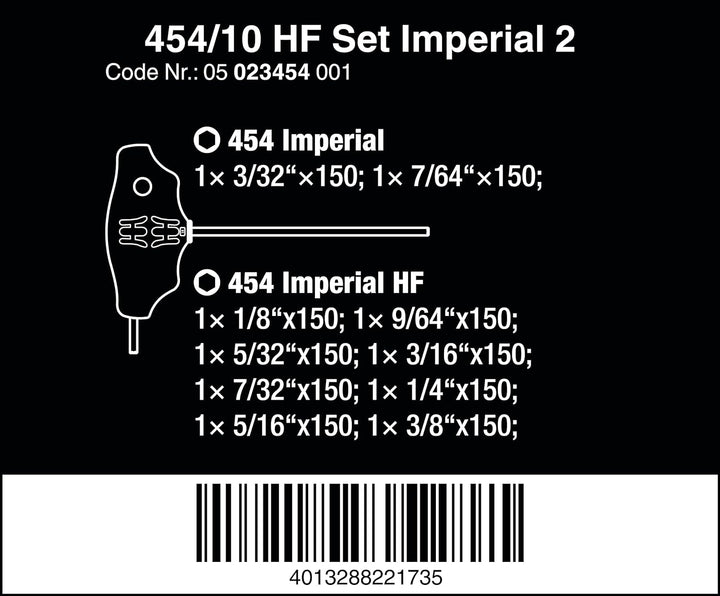 Wera 05023454001 454/10 HF Set Imperial 2, Quergriff-Schraubendreher-Satz, Hex-Plus mit Haltefunktio