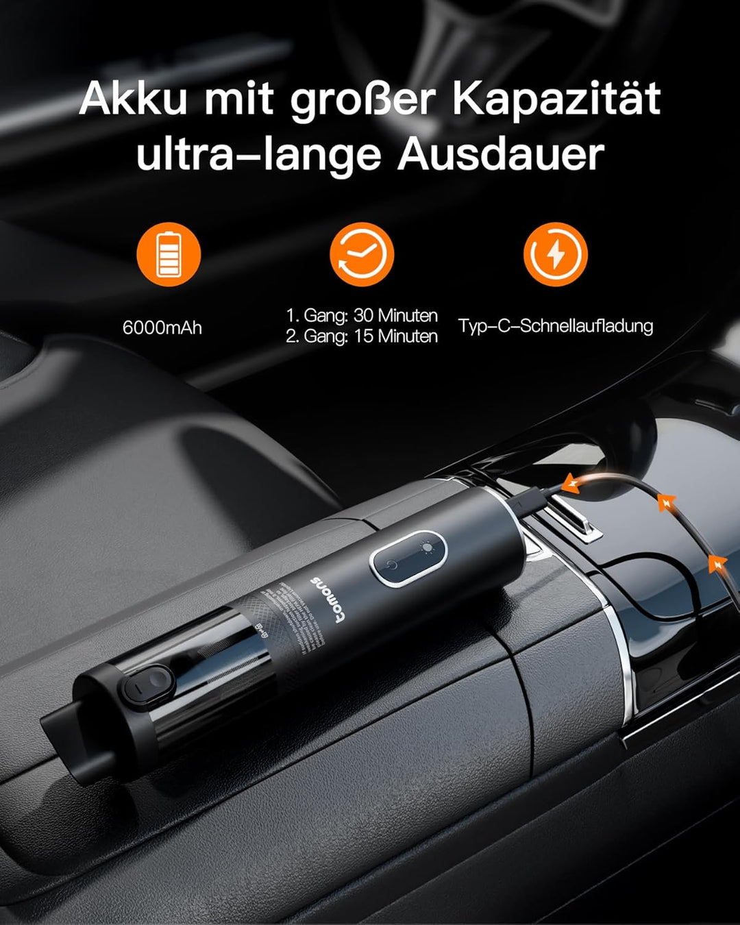 tomons Handstaubsauger, 14000PA Kabelloser Handstaubsauger mit LED-Licht, 3-in-1 Autostaubsauger mit