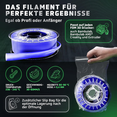 Vision 3D® PETG Glossy Filament 1.75 - [1KG Spule] 3D Drucker Filament PETG - Wasserfest, Hitze- & U