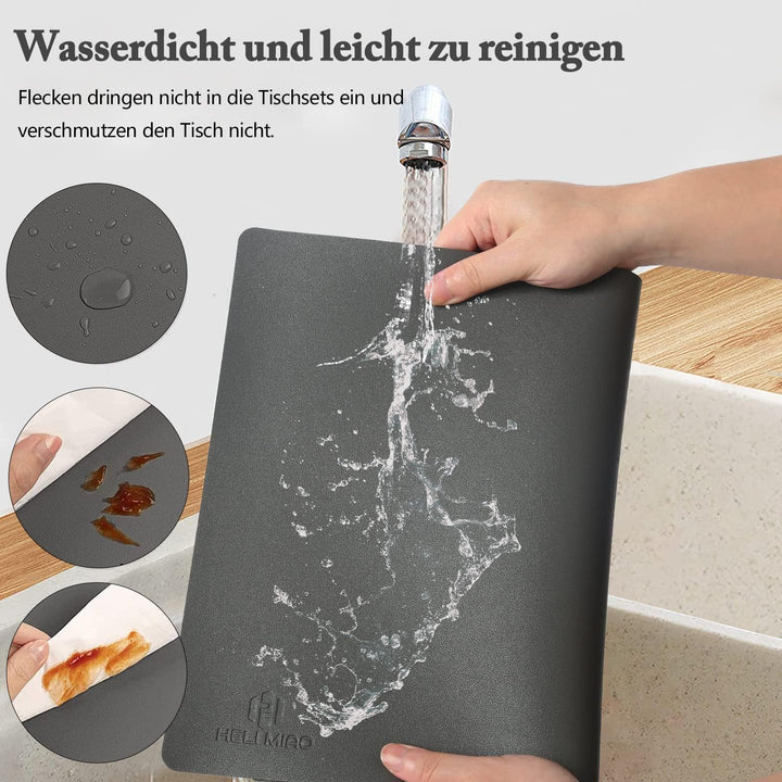 Tischsets Abwaschbar,Platzsets Abwischbar,Tischset Leder,Hitzebeständig Doppelseitigen I 6er Set Pla