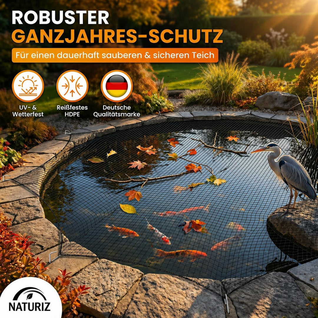 NATURIZ® Teichnetz & Vogelschutznetz robust - 15x15mm feinmaschig - UV & witterungsbeständig - Netz