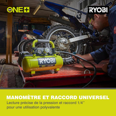 RYOBI 18 V ONE+ Akku-Kompressor PRO R18AC-0 (max. Druck 8,3 bar, Tankinhalt 3,8l, ideal zum Aufpumpe