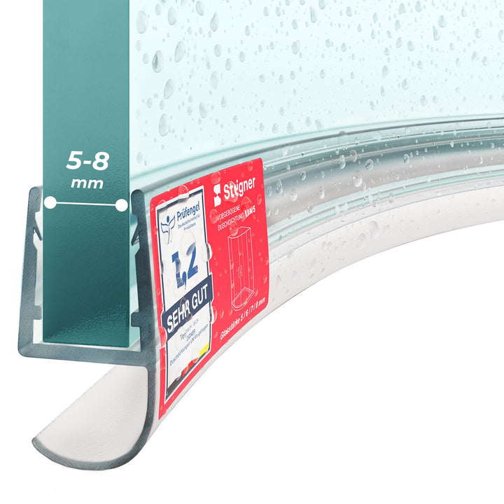 STEIGNER Duschdichtung, 120cm, Glasstärke 5/6/ 7/8 mm, Vorgebogene PVC Ersatzdichtung für Runddusche