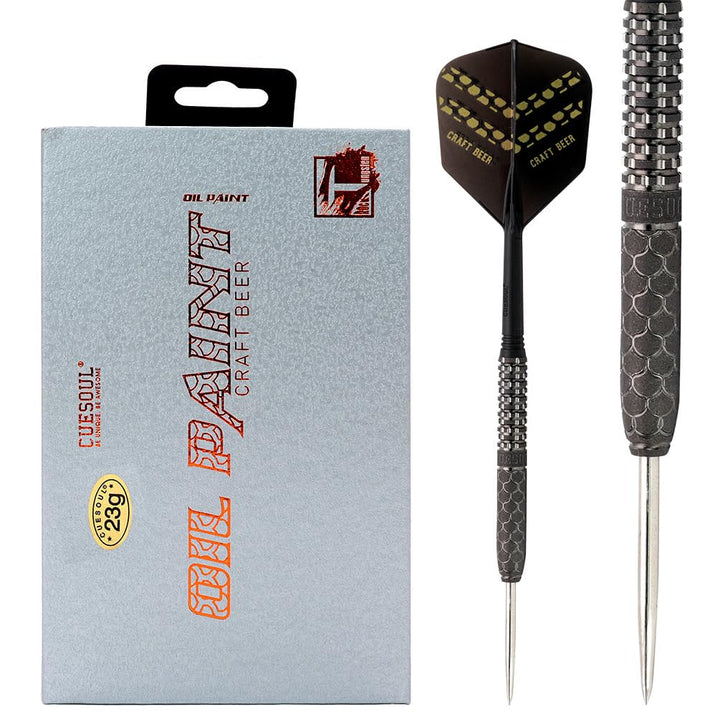 CUESOUL Steel Tip 90% Tungsten Dart Set mit Ölfarbe Finish und ROST Flights 23g CRAFT BIER-1, 23g CR