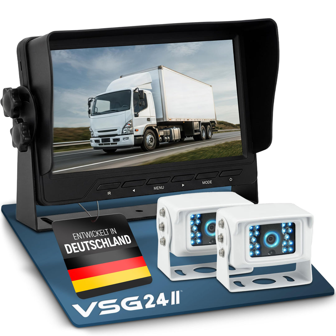 VSG24 Rückfahrkamera 7" Transporter-Set Transit inkl. 2 x Kamera, Monitor, Kabel - Wasserdicht Nacht
