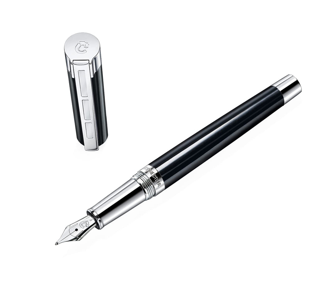 STAEDTLER Initium Resina Füllhalter, schwarzes Edelharz, F, Made in Germany, mit edler Geschenkverpa