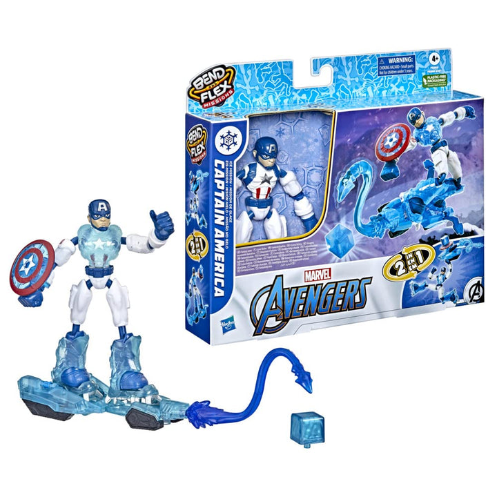 Hasbro Marvel Avengers Bend and Flex Missions Captain America Ice Mission Figure, 15-cm-Scale Bendab