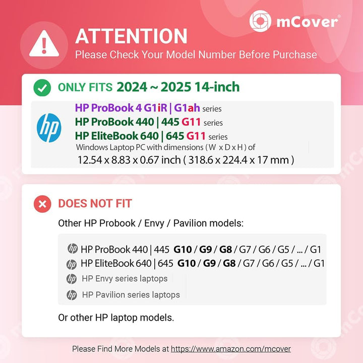 mCover Nur kompatibel mit HP ProBook 440/445 G11 Series Windows Notebook-PC der 2024 ~ 2025 14 Zoll