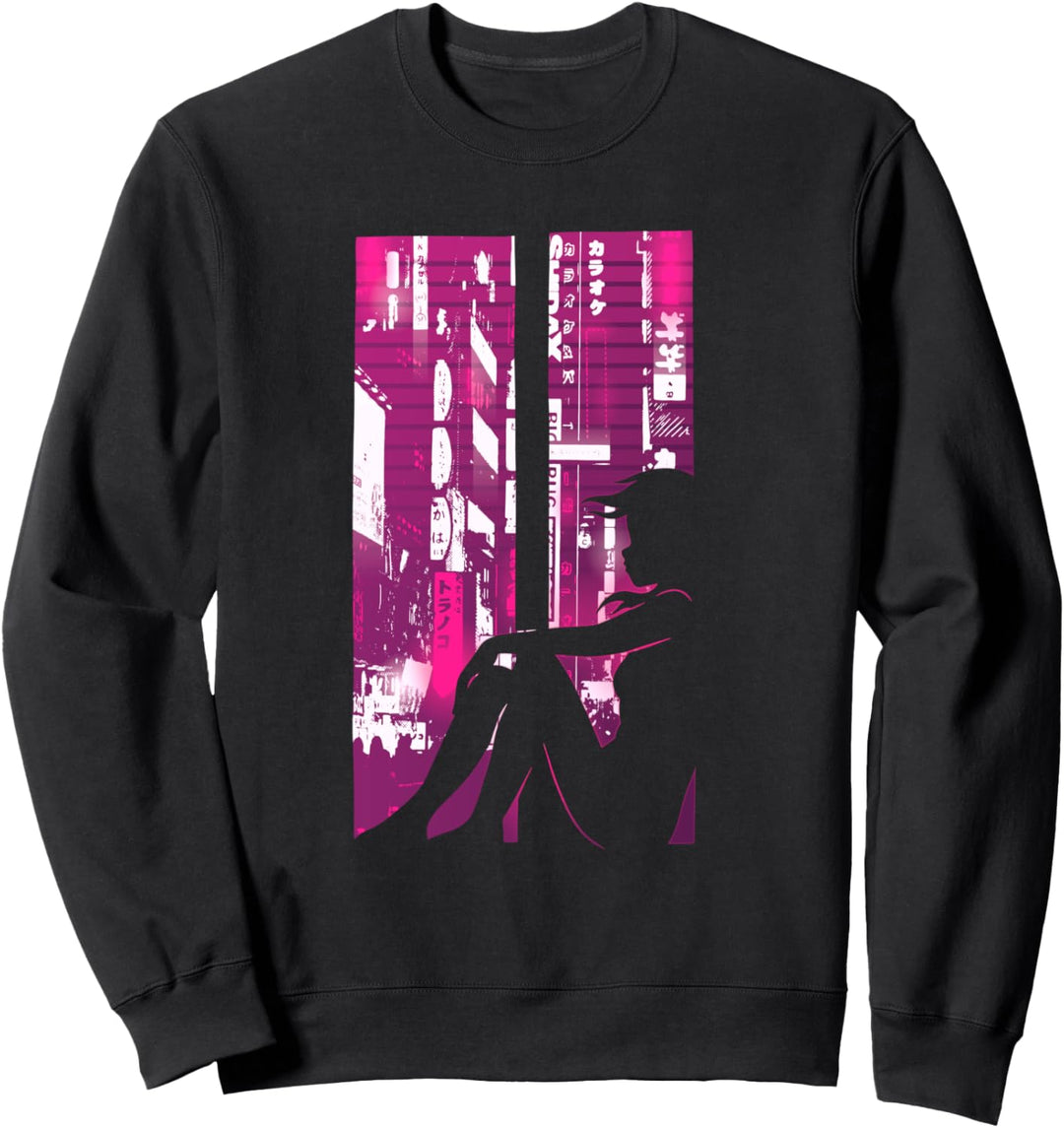 Anime Vaporwave Ästhetisch Synthwave Japanische Mädchenstadt Sweatshirt