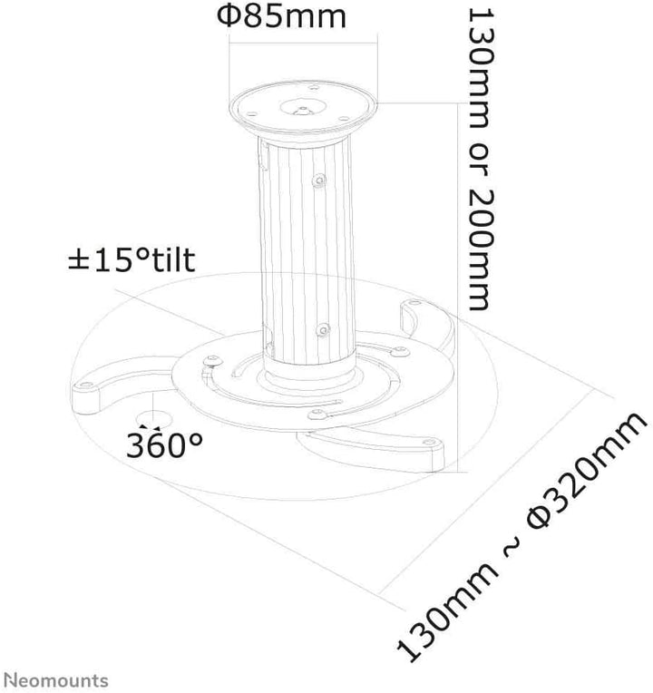 Neomounts by Newstar BEAMER-C80 Deckenhalterung (Höhe 8 cm bis 15 cm) für Projektor Silber Silber He