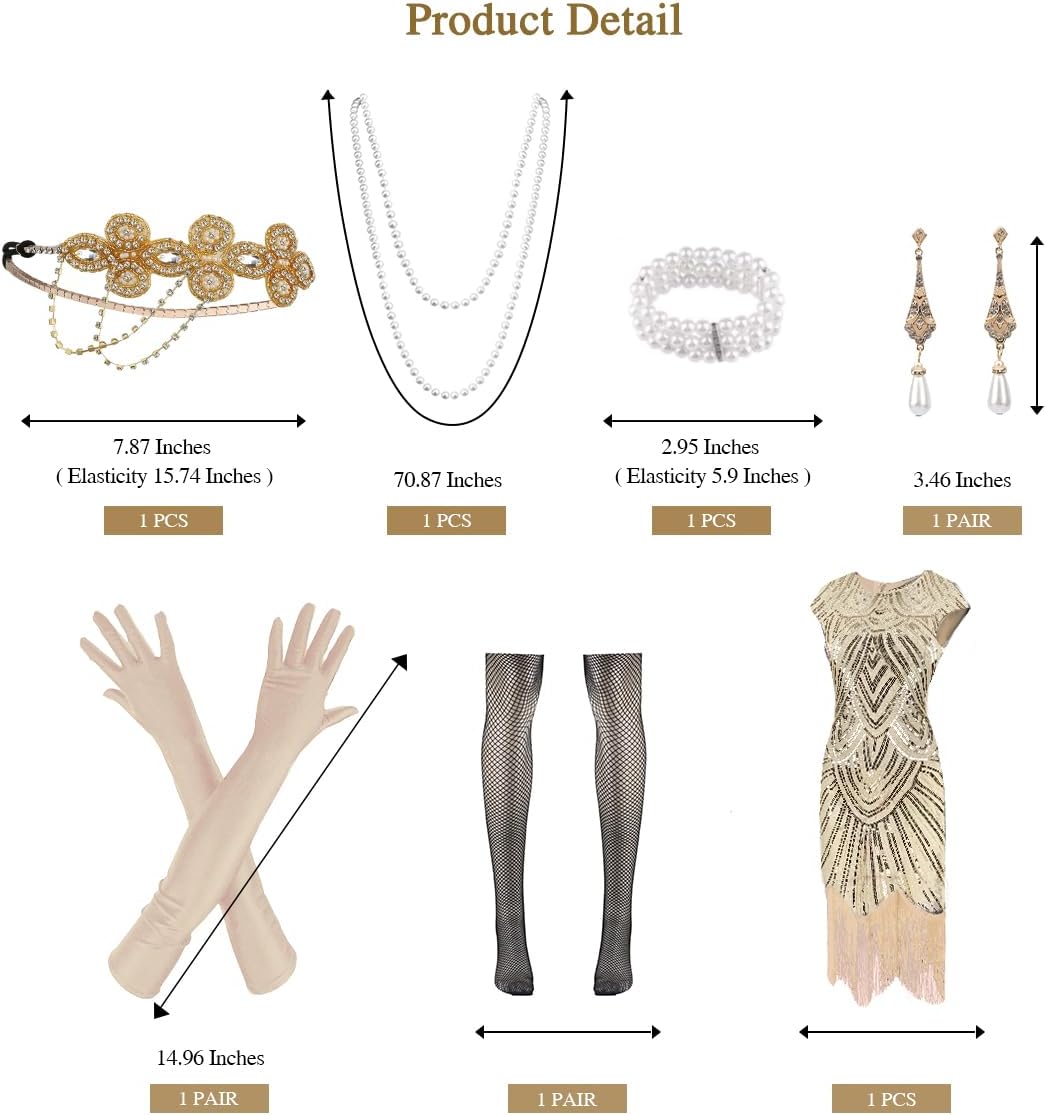 WILDPARTY 20er Jahre Kostüm Damen Charleston Kleid, Flapper Kleid mit Pailletten Perlen Fransen Netz