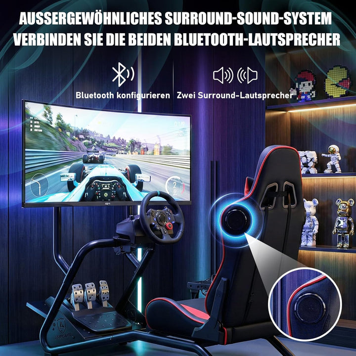 GTPLAYER Simulator Cockpit,Rennsimulator lenkradständer mit 3D-Stereo-Lautsprechern, Monitorhalterun