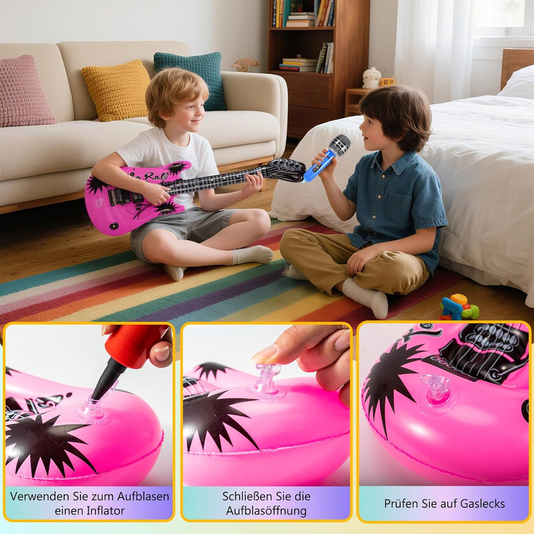 17 Stück Aufblasbare Instrumente, Aufblasbare Party Props für Kinder, Luftgitarre Saxophon Mikrofon