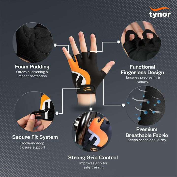 TYNOR Trainingshandschuhe fürs Fitnessstudio, gepolsterte Gewichtheberhandschuhe mit Handgelenksband