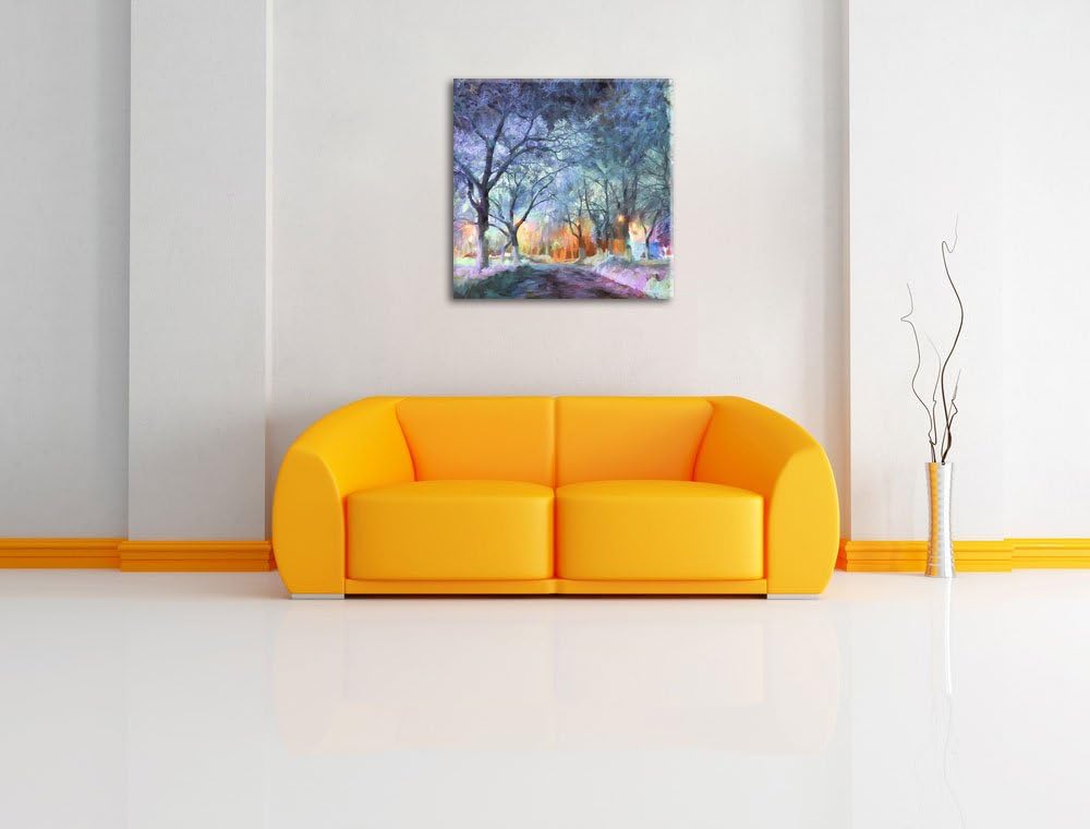 Pixxprint Baumallee im Winter als Leinwandbild/Grösse: 70x70 cm/Wandbild/Kunstdruck/fertig bespannt,