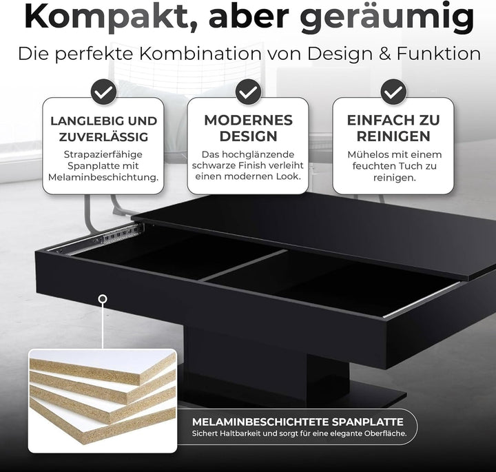 [en.casa] Couchtisch Lünen Wohnzimmertisch mit Stauraum Truhentisch Sofatisch mit ausziehbarer Tisch