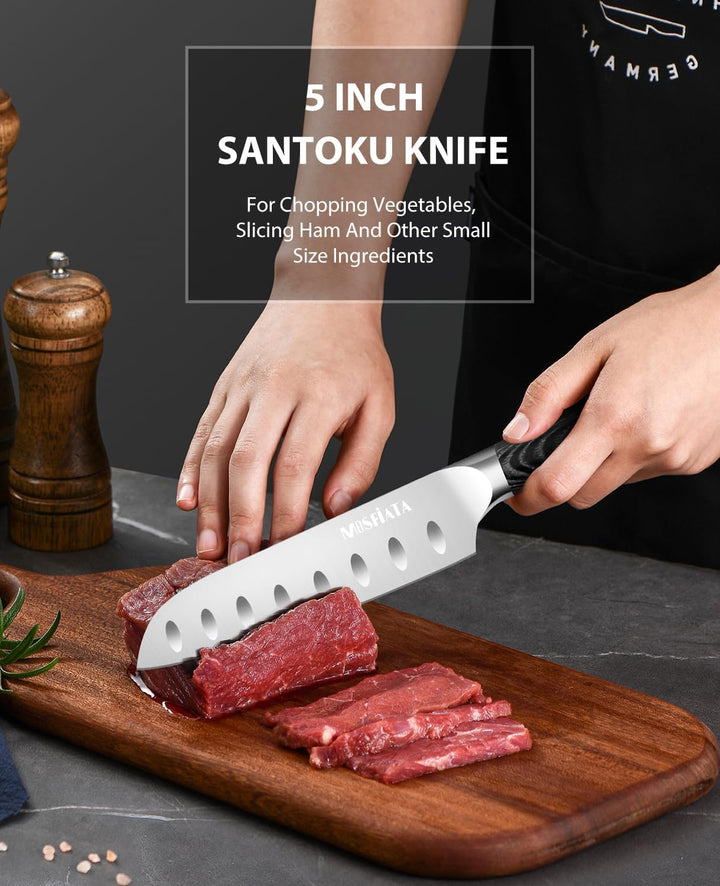 MOSFiATA Küchenmesser Set 3pcs-13 cm Allzweckmesser,13 cm Santoku Messer, 9 cm Schälmesser, Kochmess