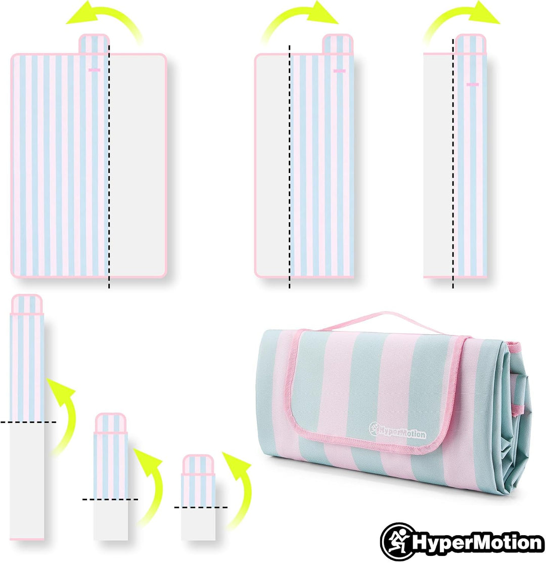 HyperMotion Picknickdecke 150x200 cm wasserfest Streifen Rosa Grün | Picknickdecke mit wasserfester