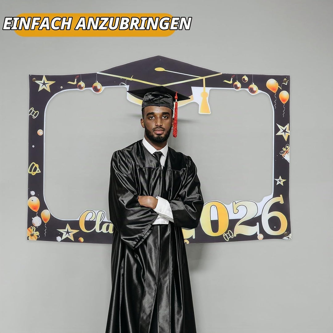 Abschlussball Deko 2026 Fotorequisite, Abschluss Fotorand Banner aus Polyester für Abschlussfeier Fo