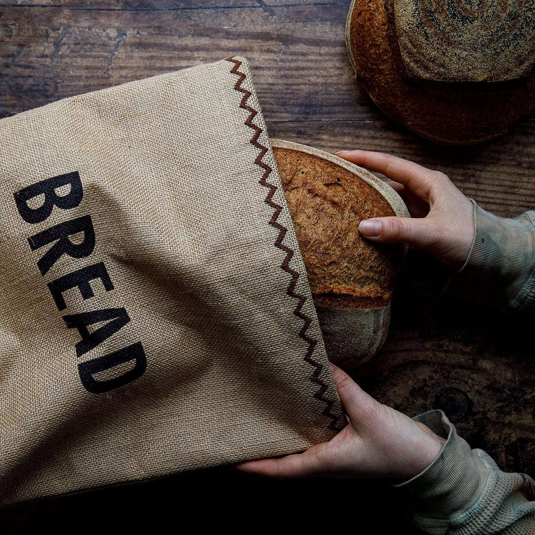NATURAL ELEMENTS KitchenCraft Ökologischer Brotbeutel mit Tunnelzug, Jute 100prozent Baumwolle, 34 x