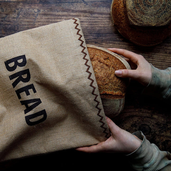 NATURAL ELEMENTS KitchenCraft Ökologischer Brotbeutel mit Tunnelzug, Jute 100prozent Baumwolle, 34 x