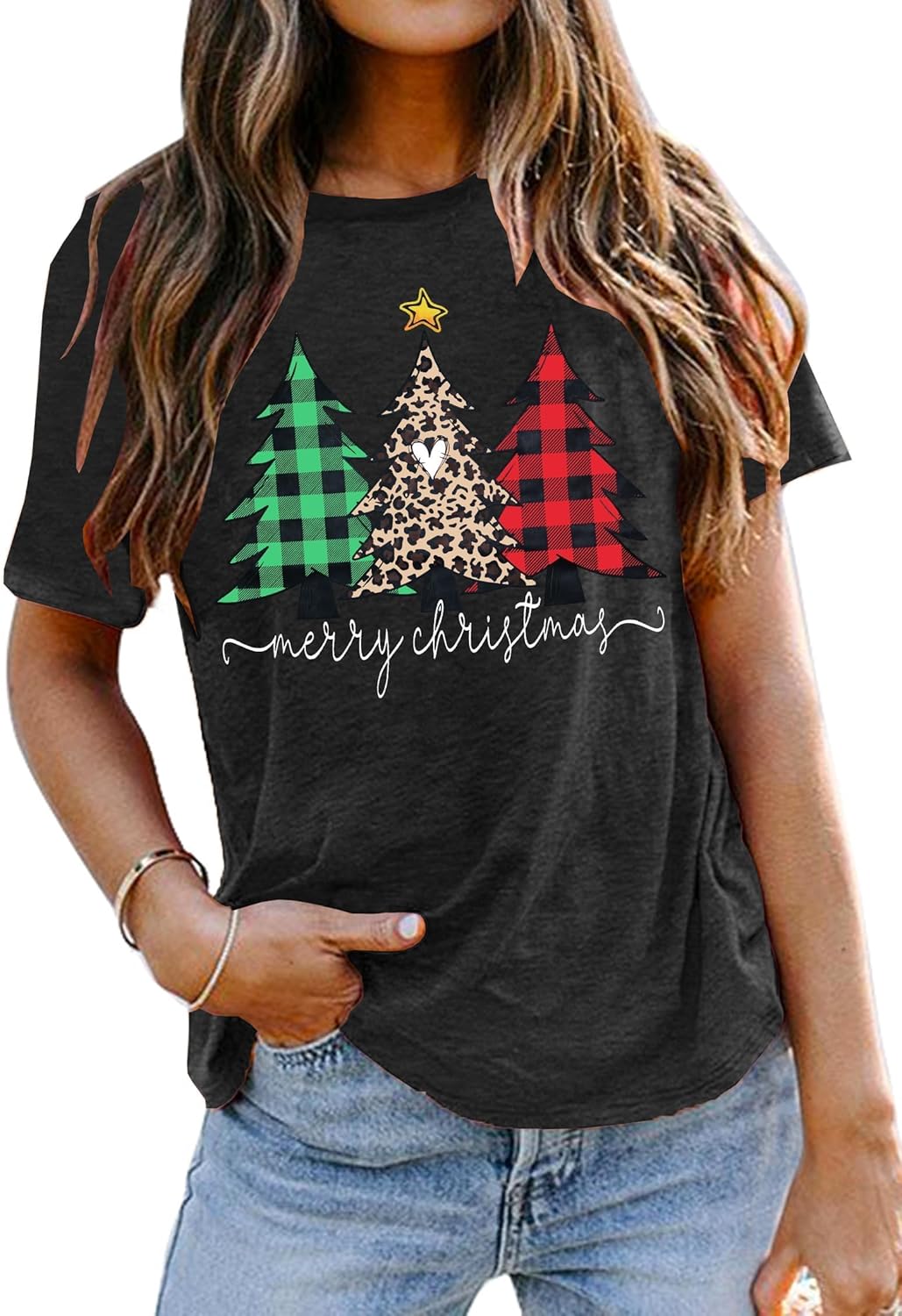 Weihnachtsbaum T-Shirt Für Damen Merry Christmas Bedruckte T-Shirts Kurzarm Holiday Tshirt Oberteile