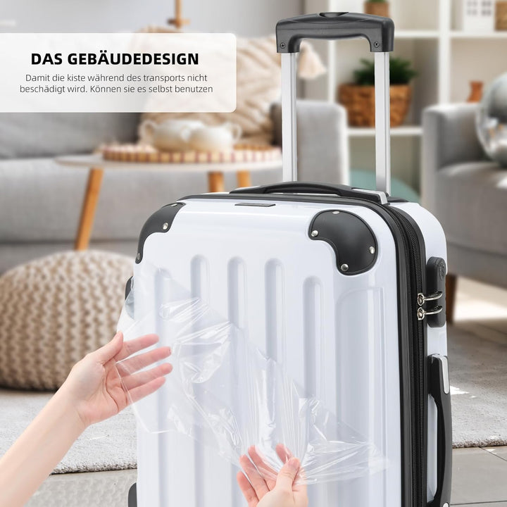 BEIBYE- 3er Kofferset Hartschalen-Koffer Reisekoffer Trolley Rollkoffer Set Reisekofferset (Weiss),