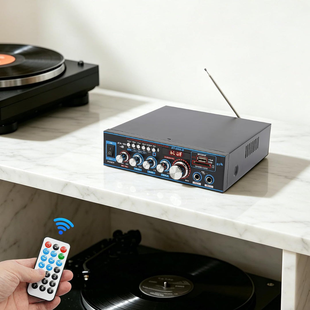 Audioverstärker 120W Bluetooth 5.0 Stereo Hi-Fi Heimkino Auto FM Radio MP3 USB SD Karte Karaoke 2 Mi