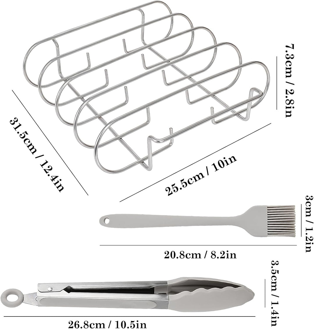 Spareribs Halter Grill, Edelstahl Rippchenhalter, BBQ Rib Rack mit Öl-Pinsel und Grillzange, Geeigne