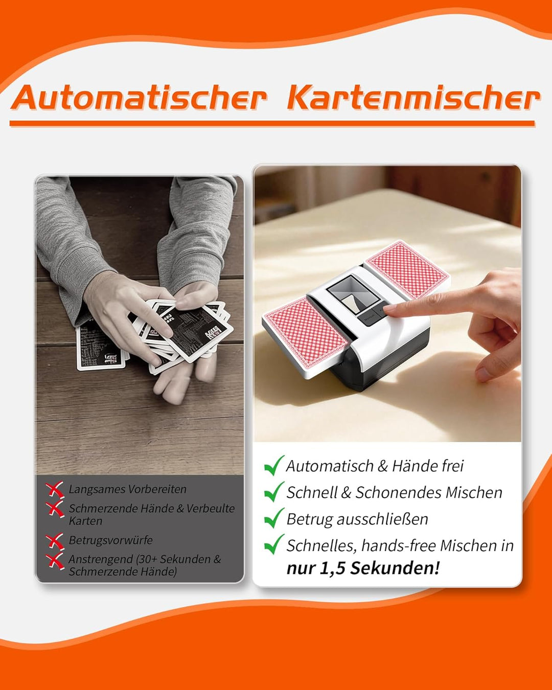 Automatischer Kartenmischer – Leise &amp; Mit 2000 mAh Akku – Mischt 2 Kartensätze – Kompatibel mit Poke