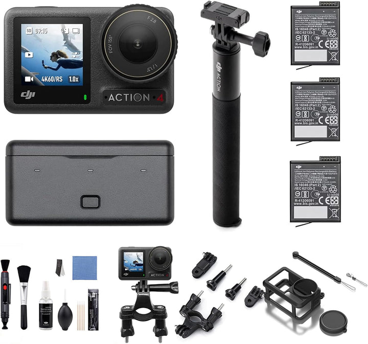 DJI Osmo Action 4 Adventure-Combo Bundle– 4K/120fps wasserdichte Kamera, 1/1,3-Zoll-Sensor, 10-Bit u