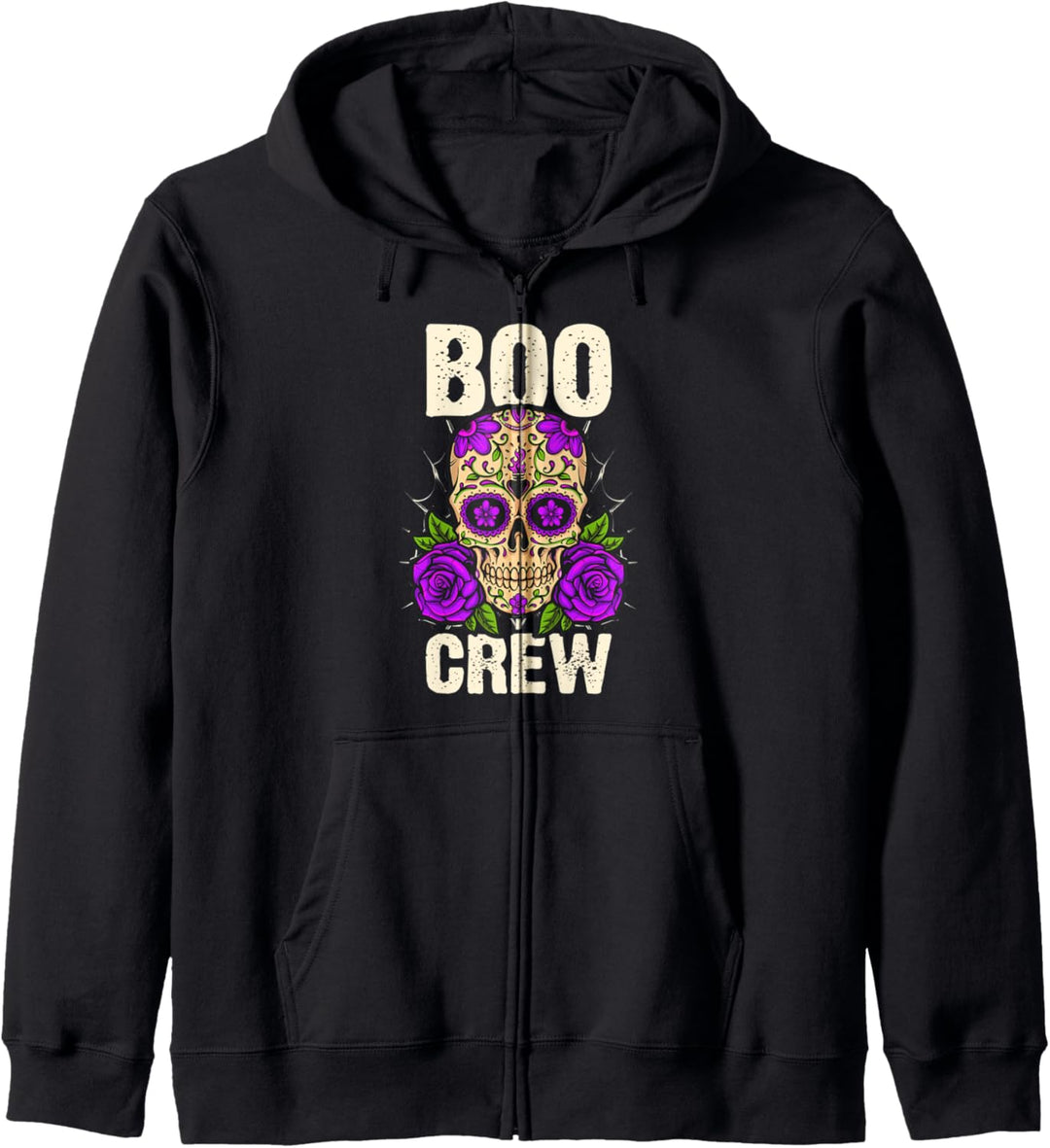 Halloween Sugar Skull Outfit, Boo Crew, roses, purple Kapuzenjacke