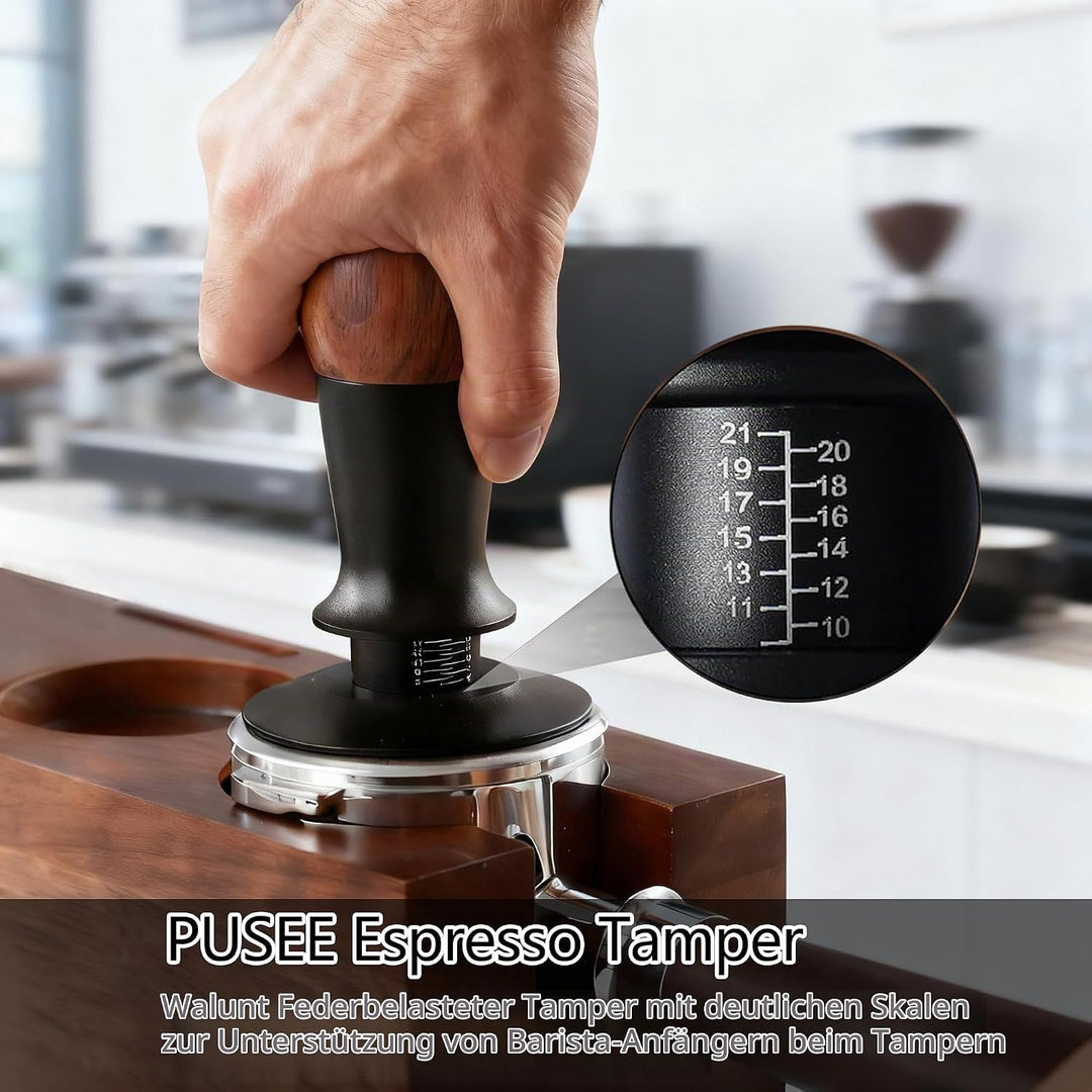 Kaffee Tamper Set 58mm, 30lbs Druckregulierend Espresso Tamper mit WDT Tool &amp; Magnetisch Dosierring,