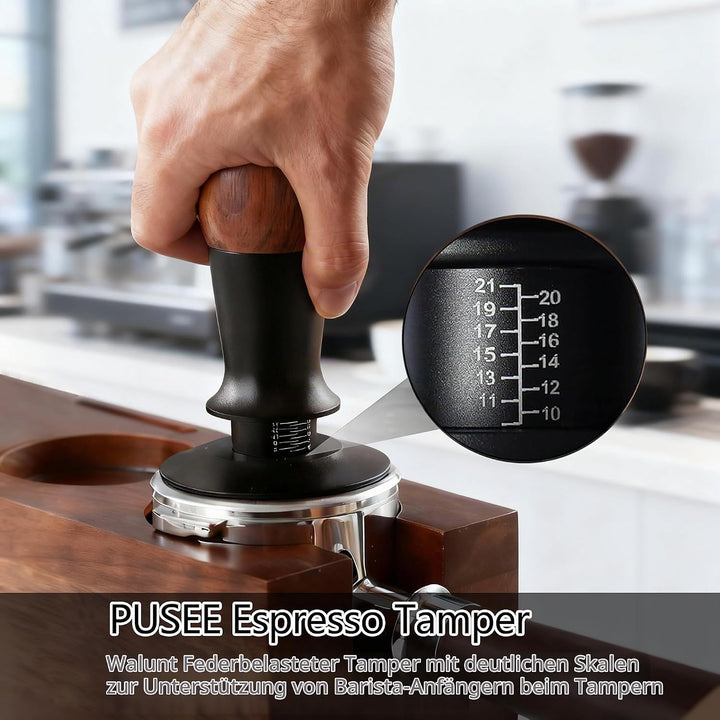 Kaffee Tamper Set 58mm, 30lbs Druckregulierend Espresso Tamper mit WDT Tool &amp; Magnetisch Dosierring,