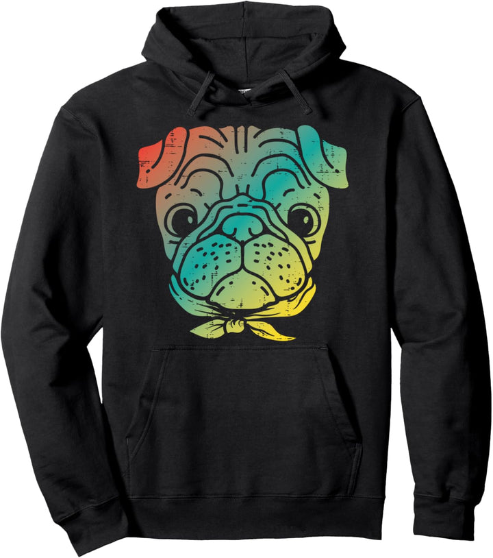 Colorful Pug Face Animal Pet Dog Lover Owner Men Women Gift Pullover Hoodie