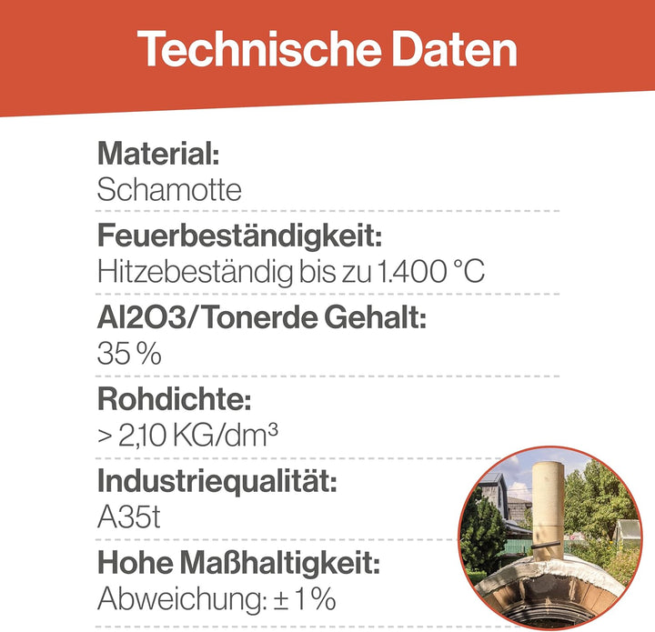Feuerfest 123 - Schamotterohr Ø 120x300 mm (Innendurchmesser x Länge), für den Bau von Öfen und Kami